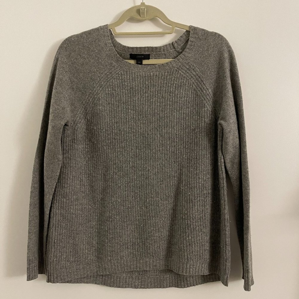 J.Crew Wool Grey Sweater with Leather Elbow Patch